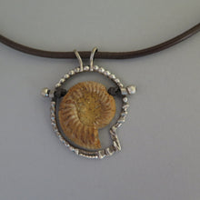 Load image into Gallery viewer, Ammonite Fossil Sterling Silver and Leather Necklace
