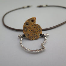 Load image into Gallery viewer, Ammonite Fossil Sterling Silver and Leather Necklace
