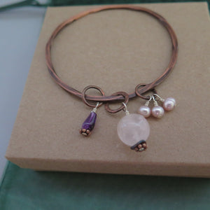 Rose Quartz Amethyst and Pearl Bangle Bracelet